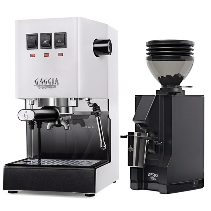 Gaggia Classic E24 Hvid Espressomaskine Inkl. Eureka Mignon Zero 55s Mat Sort Espressokværn