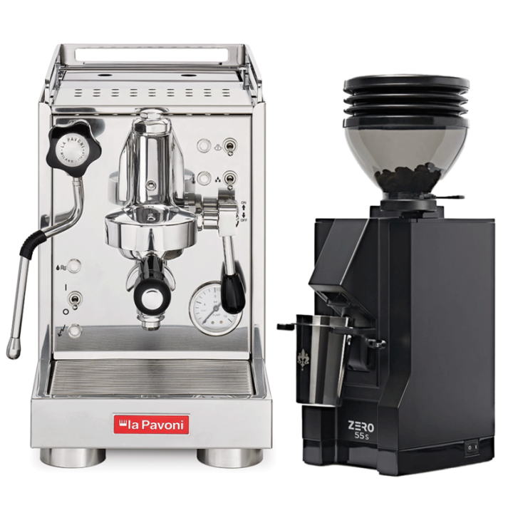 La Pavoni Mini Cellini LPSMCS01EU Espressomaskine Inkl. Eureka Mignon Zero 55s Mat Sort Espressokværn