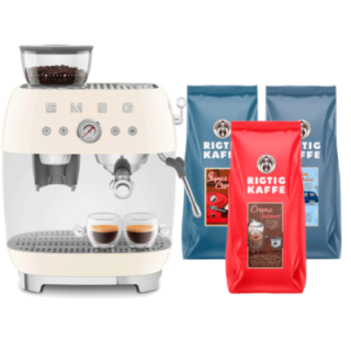 Smeg EGF03CREU Manuel espressomaskine Inkl. Kværn Creme & Rigtig Kaffe Bestseller Mixpakke 3kg Hele kaffebønner