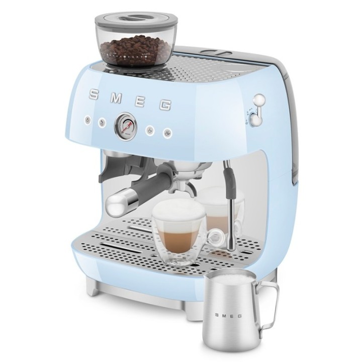 Smeg EGF03PBEU Manuel espressomaskine Inkl. Kværn Pastelblå & Rigtig Kaffe Bestseller Mixpakke 3kg Hele kaffebønner