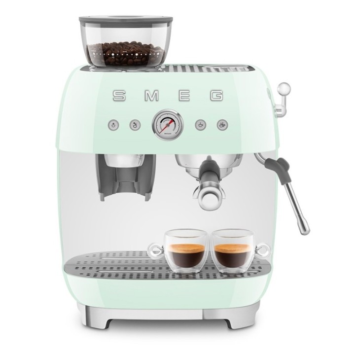Smeg EGF03PGEU Manuel espressomaskine Inkl. Kværn Pastelgrøn & Rigtig Kaffe Bestseller Mixpakke 3kg Hele kaffebønner