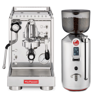 La Pavoni Mini Cellini LPSMCS01EU Espressomaskin inkl. La Pavoni Prosumer Chrome Espressokvarn