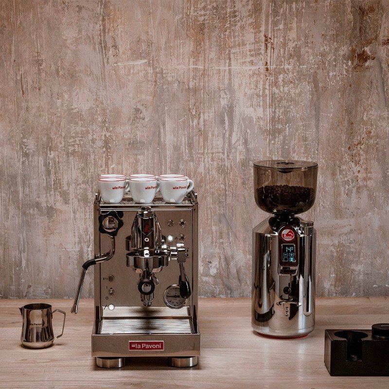 La Pavoni Mini Cellini LPSMCS01EU Espressomaskin inkl. La Pavoni Prosumer Chrome Espressokvarn