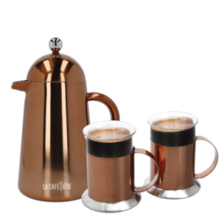 La Cafetière Havana 3 Kop. Stempelkande Kobber Inkl. La Cafetière Krus 30 cl 2 Stk Kobber