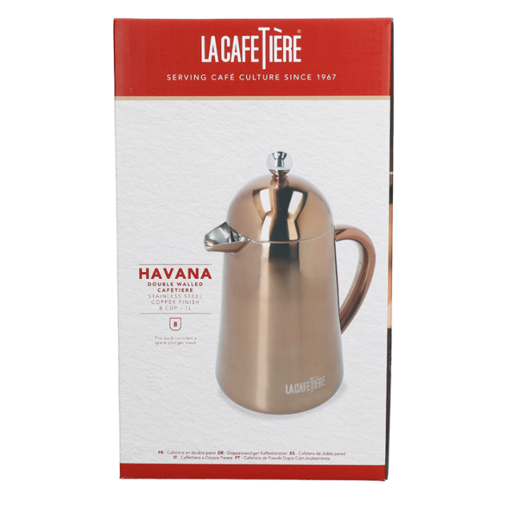 La Cafetière Havana 8 Kop. Stempelkande Kobber Inkl. La Cafetière Krus 30 cl 2 Stk Kobber