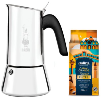 Bialetti Venus Elegance 10 koppar Mokabryggare Stål inkl. Lavazza Tales of Italy Canal Grande 226,8 g Malet kaffe