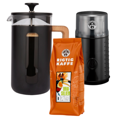 La Cafetière Pisa 8 koppar Kaffepress Svart inkl. House of Barista Elektrisk Kaffekvarn & Rigtig Kaffe Brasilien No. 8 - 400g