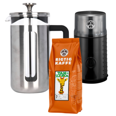 La Cafetière Pisa 8 koppar Kaffepress Stål inkl. House of Barista Elektrisk Kaffekvarn & Rigtig Kaffe 400g Hela kaffebönor