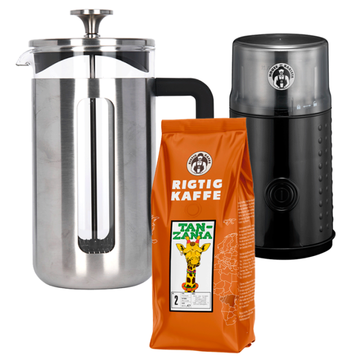 La Cafetière Pisa 8 Kop. Stempelkande Rustfrit Stål Inkl. House of Barista Elektrisk Kaffemølle & 400g Rigtig Kaffe