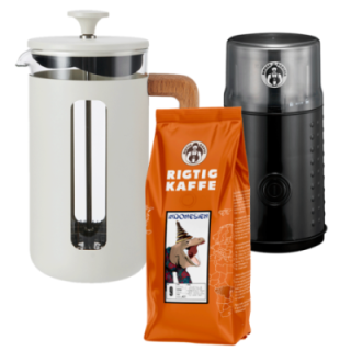 La Cafetière Pisa 8 Kop. Stempelkande Hvid Inkl. House of Barista Elektrisk Kaffemølle & 400g Rigtig Kaffe