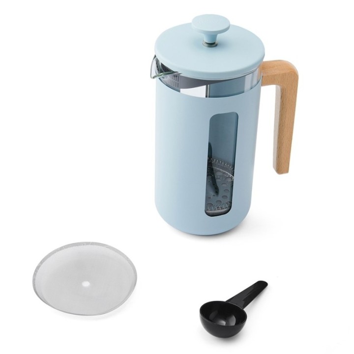La Cafetière Pisa 8 Kop. Stempelkande Himmelblå Inkl. House of Barista Elektrisk Kaffemølle & 400g Rigtig Kaffe