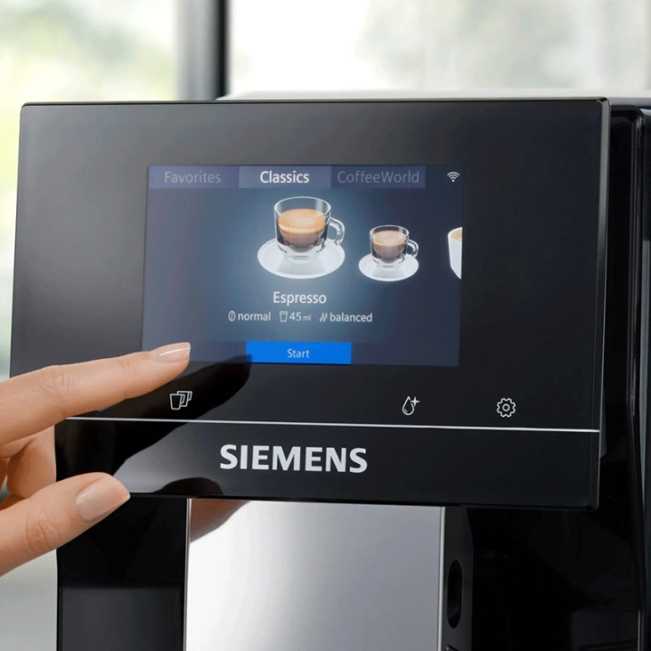 Siemens TP713R19 EQ700 Classic Piano Black Espressomaskin Inkl. Mjölkbehållare Glas & Rigtig Kaffe Mix Pack 3kg Hela Kaffebönor