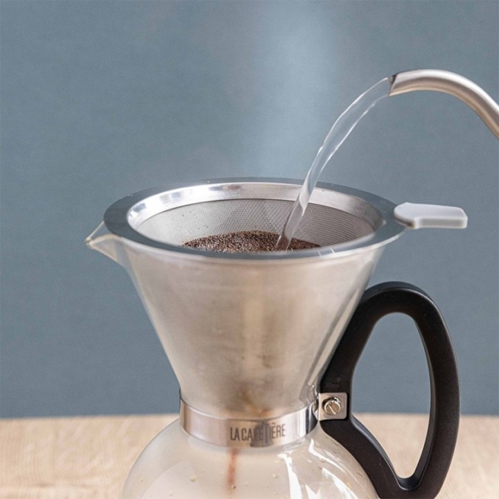 IKAPE Pour Over Kedel 1,2 L Stål Inkl. La Cafetière Pour Over 8 Kop., Kaffemølle & Rigtig Kaffe Organic Chanchamayo 400g