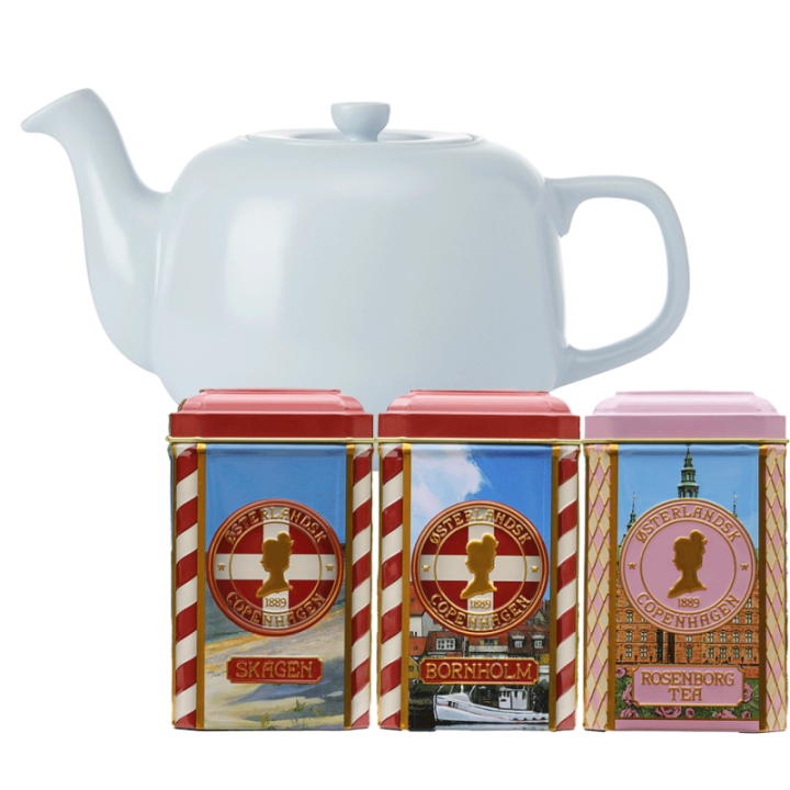 La Cafetière 0,6 L Tebrygger Himmelblå Inkl. Østerlandsk Thehus Pyramidetebreve 36 stk