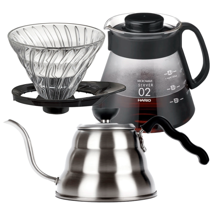 Hario Filterbryg Sæt Inkl. V60 Kettle Buono 100 1 L, V60 Dripper 2 Kop. & V60 Server