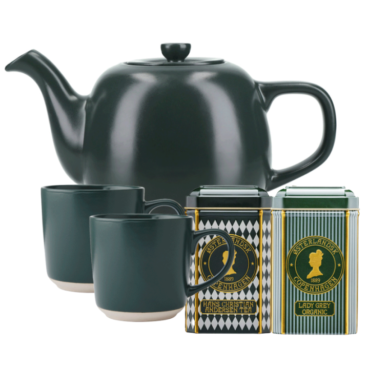 La Cafetière 1,2 L Tebrygger Inkl. Krus 35 cl 2 Stk Grøn & Østerlandsk Thehus Pyramidetebreve 24 stk