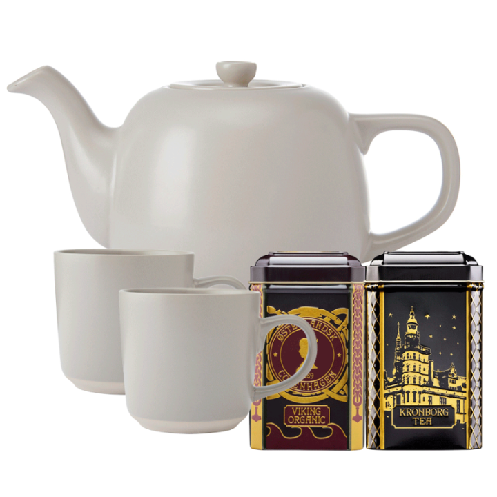 La Cafetière 1,2 L Tebrygger Inkl. Krus 35 cl 2 Stk Latte & Østerlandsk Thehus Pyramidetebreve 24 stk