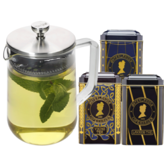 La Cafetière 4 Kop. Tebrygger Stål/Glas Inkl. Østerlandsk Thehus Pyramidetebreve 36 stk