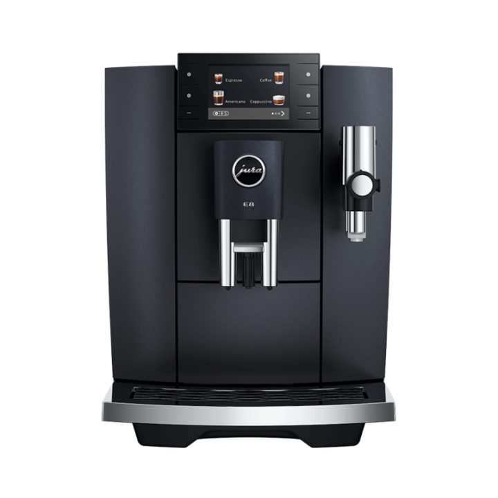 Jura E8 (ED) Cosmic Black Espressomaskine Inkl. Startpakke (DK sprog), Rens, Afkalkning, Filter, Mælkebeholder & 1kg Kaffe
