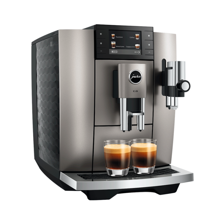 Jura E8 (ED) Midnight Silver Espressomaskine Inkl. Startpakke (DK sprog), Rens, Afkalkning, Filter, Mælkebeholder & 1kg Kaffe