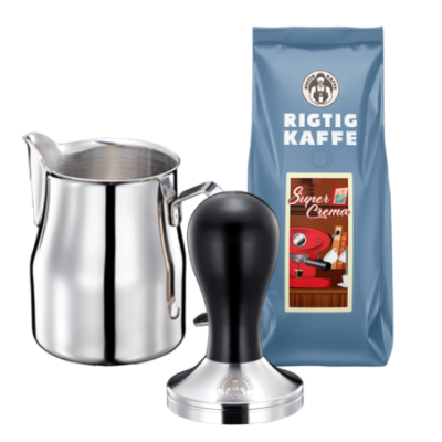 House of Barista Tamper, Mjölkkanna & 500g Super Crema
