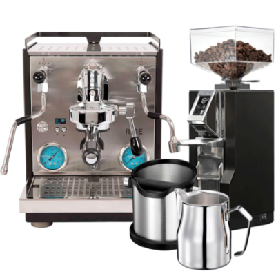 Profitec RIDE Espressomaskin inkl. Eureka Mignon Libra Krom/Mattsvart Kaffekvarn, Knockbox & Mjölkkanna 0,5L