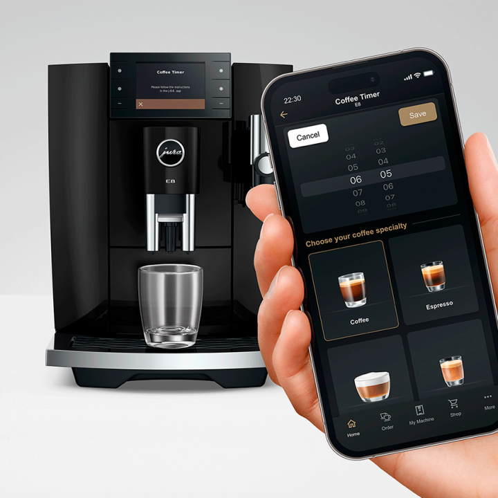 Jura E8 (ED) Cosmic Black Espressomaskine Inkl. Startpakke (DK sprog), Pleje, Filtre, Mælkebeholder & 3kg Super Crema