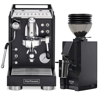 La Pavoni Mini Cellini Sort LPSMCB01EU Espressomaskine Inkl. Eureka Mignon Zero 55s Mat Sort Espressokværn