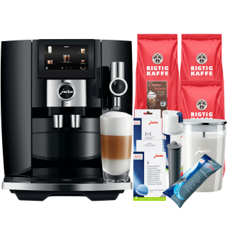Jura J8 (EA) Piano Black Espressomaskine Inkl. Startpakke, Mælkebeholder, Pleje, Filter & 3kg Rigtig Kaffe Crema Intenso