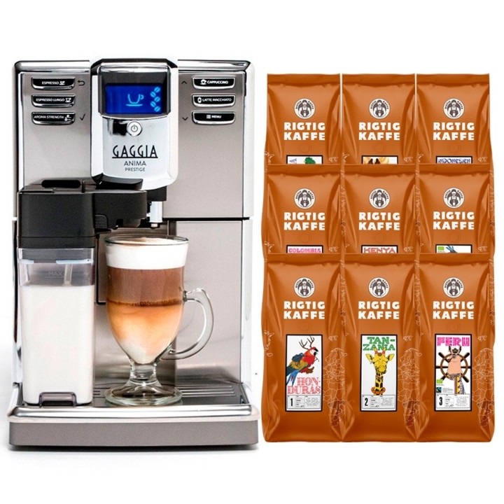 Gaggia Anima Prestige Stål Espressomaskine Inkl. 9x400g Verdenskaffe