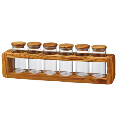 Hario Kaffebönbehållare Set 6 st. med Hållare Olivträ