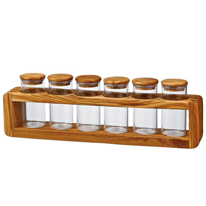 Hario kaffebønnebeholder sæt 6 stk. med Holder Oliventræ