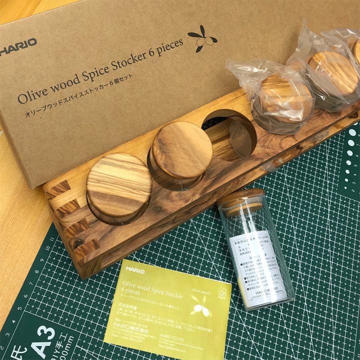 Hario kaffebønnebeholder sæt 6 stk. med Holder Oliventræ