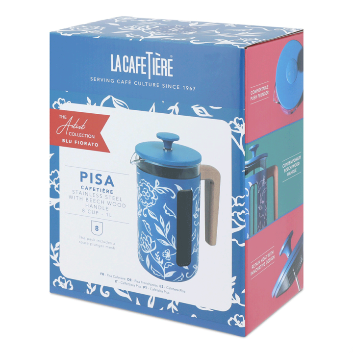La Cafetière Pisa 8 Kop. Stempelkande Blu Fiorato