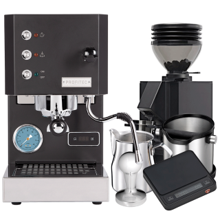 Profitec GO Mat Sort Espressomaskine Inkl. Eureka Mignon Zero 55s Mat Sort Espressokværn, Kaffevægt & Baristaudstyr