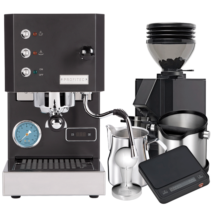 Profitec GO Mat Sort Espressomaskine Inkl. Eureka Mignon Zero 55s Mat Sort Espressokværn, Kaffevægt & Baristaudstyr