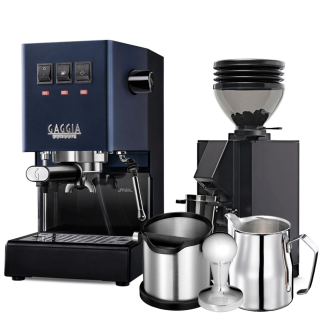 Gaggia Classic E24 Blå Espressomaskine Inkl. Eureka Mignon Zero 55s & Baristaudstyr