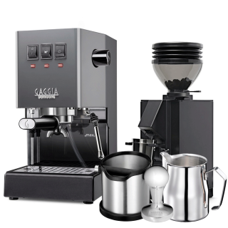 Gaggia Classic E24 Grå Espressomaskine Inkl. Eureka Mignon Zero 55s & Baristaudstyr