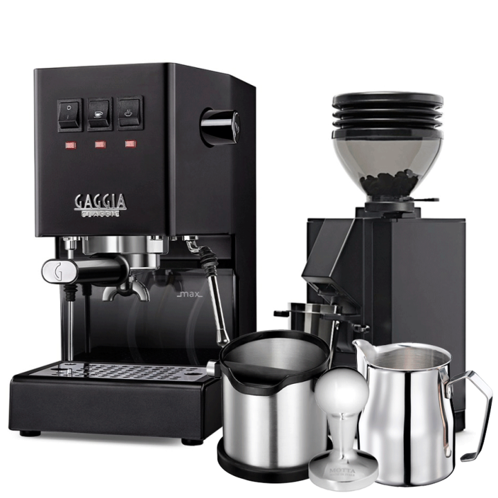 Gaggia Classic E24 Sort Espressomaskine Inkl. Eureka Mignon Zero 55s & Baristaudstyr