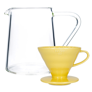 Hario V60-02 Keramik Dripper Gul 2 Kop. Inkl. Loveramics Brewers Glaskande Tall 500 ml