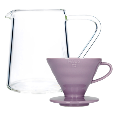 Hario V60-02 Keramik Dripper Lila 2 koppar inkl. Loveramics Brewers Glaskanna Tall 500 ml