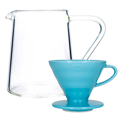 Hario V60-02 Keramik Dripper Ljusblå 2 koppar inkl. Loveramics Brewers Glaskanna Tall 500 ml