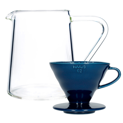 Hario V60-02 Keramik Dripper Mörkblå 2 koppar inkl. Loveramics Brewers Glaskanna Tall 500 ml