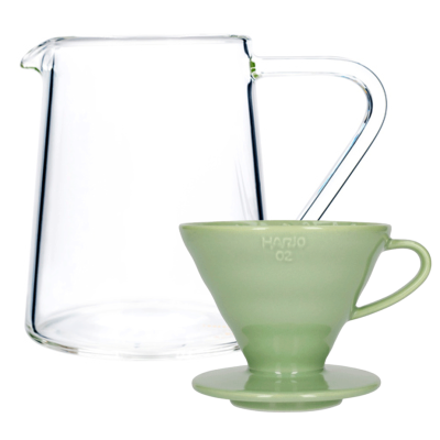 Hario V60-02 Keramik Dripper Grön 2 koppar inkl. Loveramics Brewers Glaskanna Tall 500 ml