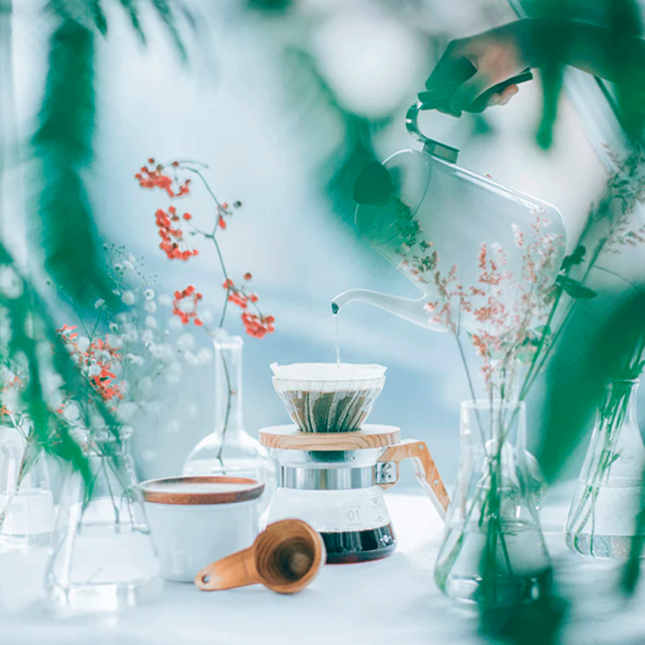 Hario V60 Coffee Server 0,40 L & Hario V60-02 Glas Dripper 1 Kop. Oliventræ