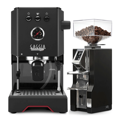 Gaggia Classic UP Svart Espressomaskin inkl. Eureka Mignon Libra 55 Chrome/Mattsvart Espressokvarn