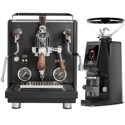 Profitec Drive Espressomaskin Svart m. Trädetaljer inkl. Eureka Atom W 65 Casa Mattsvart Espressokvarn