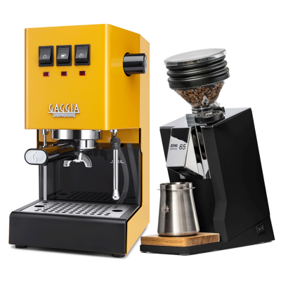 Gaggia Classic E24 Sunshine Yellow Espressomaskin inkl. Eureka Mignon Zero 65 Speedy Mattsvart Espressokvarn