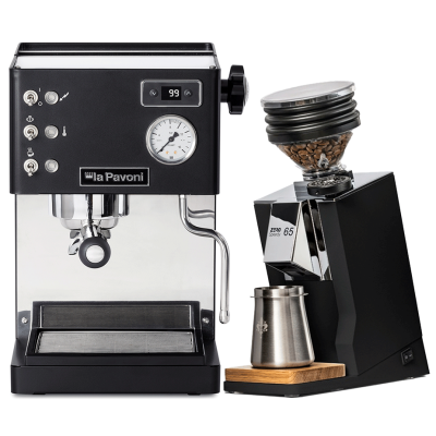 La Pavoni Casa Bar PID Svart LPMCBN02EU Espressomaskin inkl. Eureka Mignon Zero 65 Speedy Mattsvart Espressokvarn