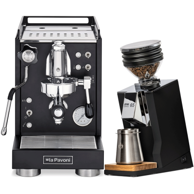 La Pavoni Mini Cellini Svart LPSMCB01EU Espressomaskin inkl. Eureka Mignon Zero 65 Speedy Mattsvart Espressokvarn